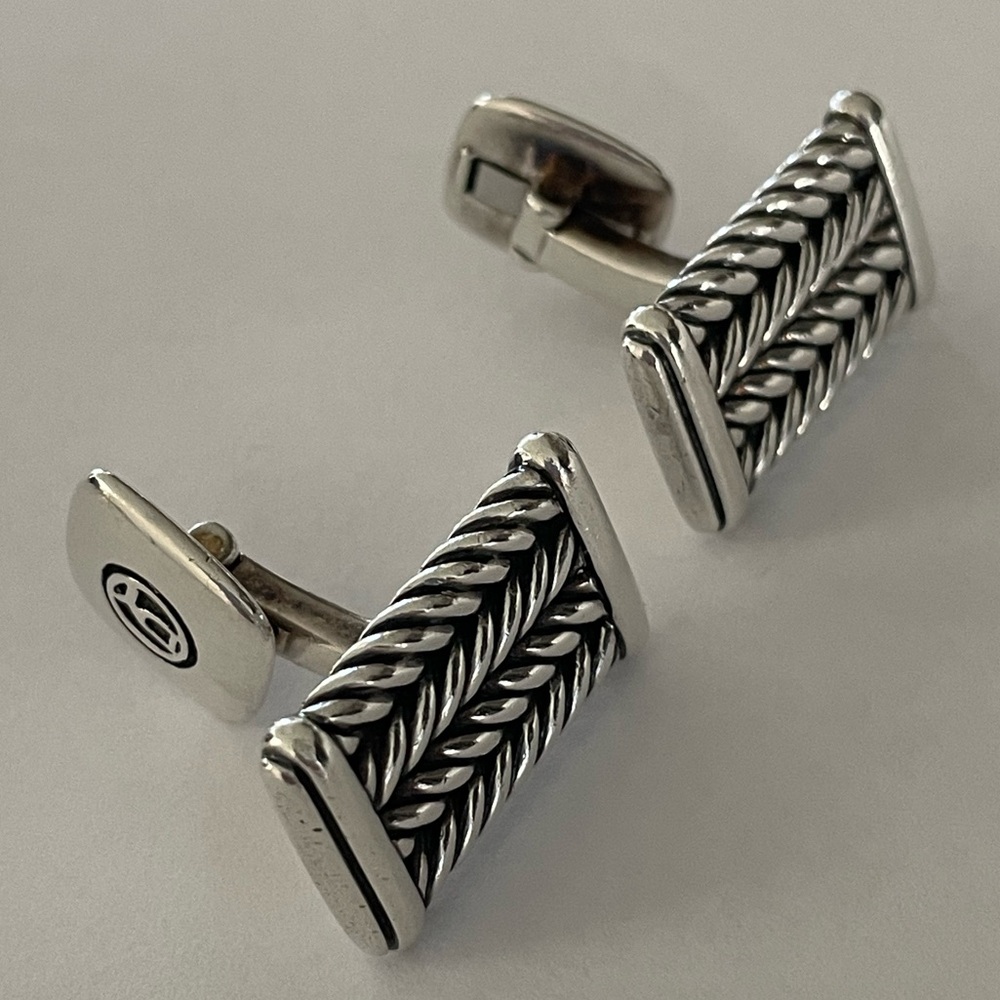 David Yurman Sterling Silver Chevron Cuff Links